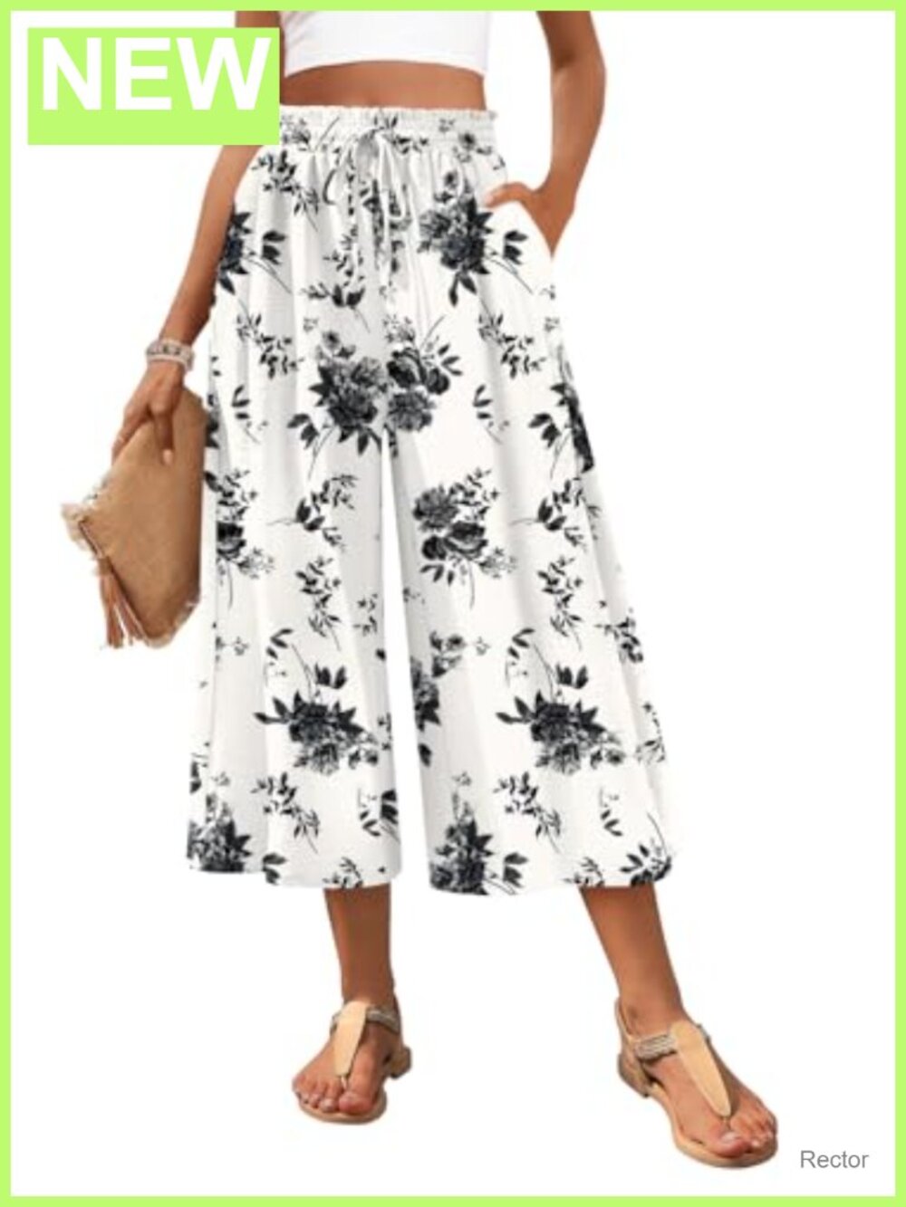 Women's Wide Leg Capri Pants with Pockets Flowy Gaucho Palazzo